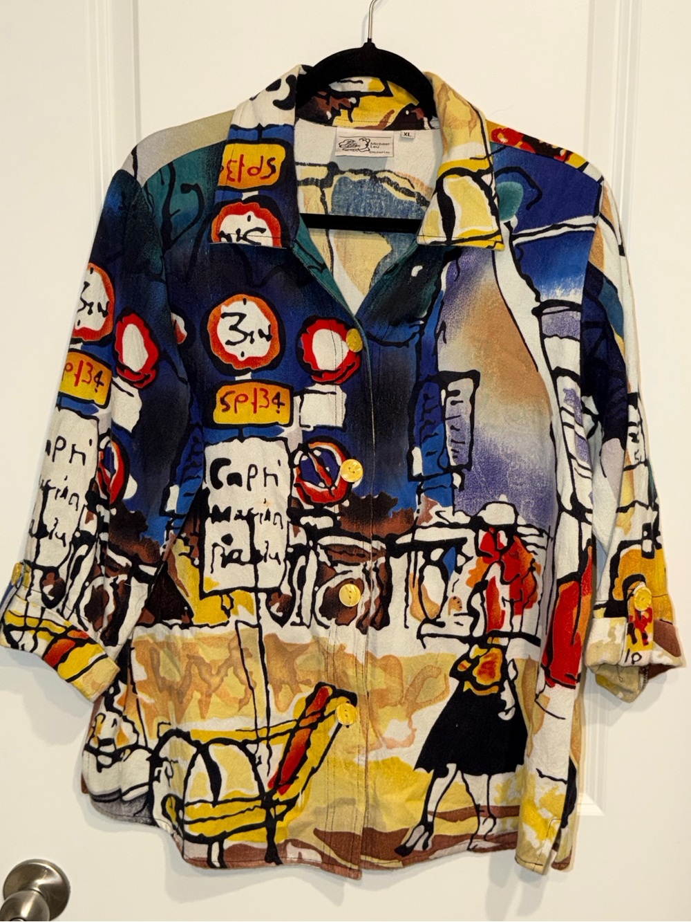 VINTAGE MICHAEL LEU Art-to-Wear 100% Cotton Shirt Venice Canals Bohemian XL